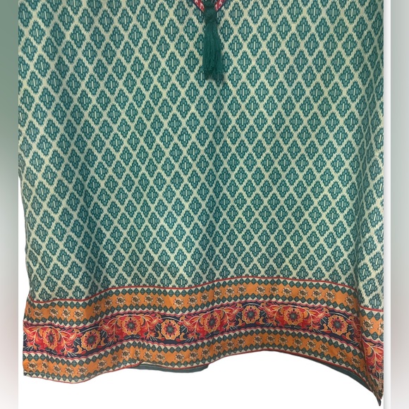 Urban CoCo Boho Print Tassel Toe Front Tunic Top/Dress size M Turquoise - Picture 7 of 14